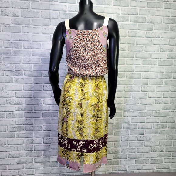 Anthro Burning Torches Size 6 Silk Floral Knee Length Blouson Summer Dress - Picture 5 of 10